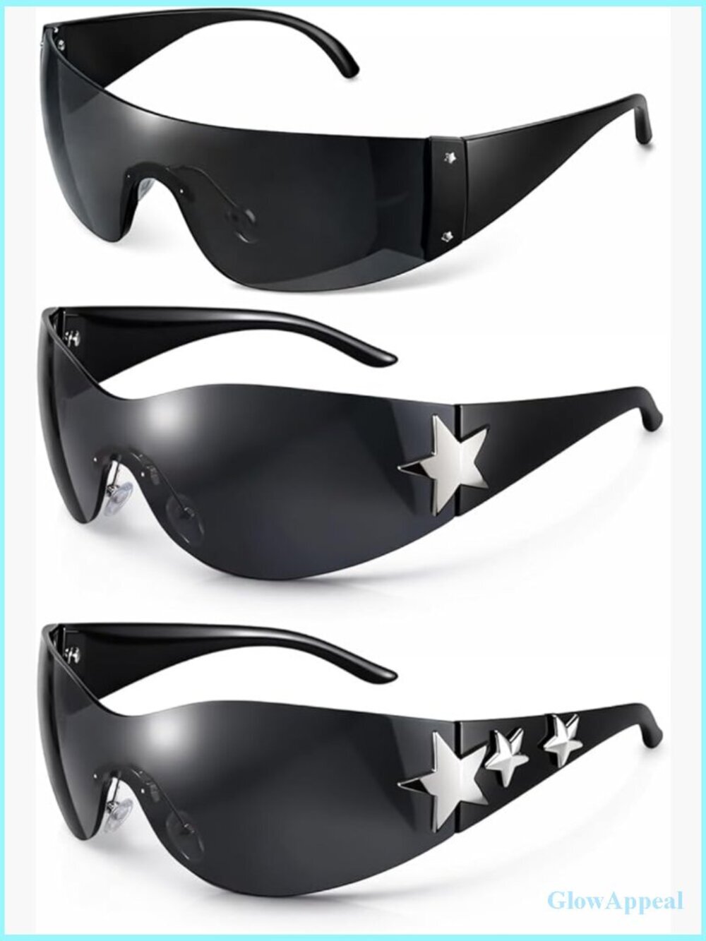 Oversized Rimless Y2K Star Sunglasses Unisex Wrap Around Shield UV400